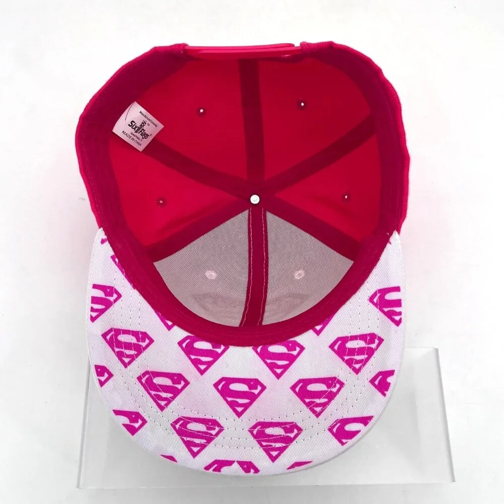 Supergirl Snapback Cap Hat Six Flags Exclusive Pink & White DC Comics Superhero - Picture 11 of 13